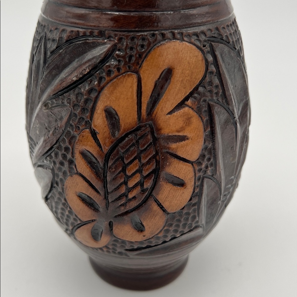 Vintage Handcrafted Korond Pottery Brown Floral Vase Transylvania ~ 7 Inches - Picture 7 of 9